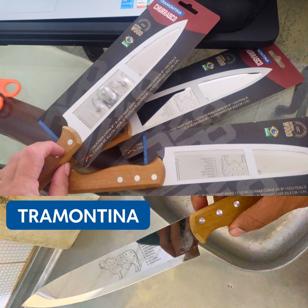 Faca para Carne Tramontina Churrasco com Lâminas em Aço Inox e Cabo de Madeira Natural 8″ Faca para Carne Tramontina Churrasco com Lâminas em Aço Inox e Cabo de Madeira Natural 8″