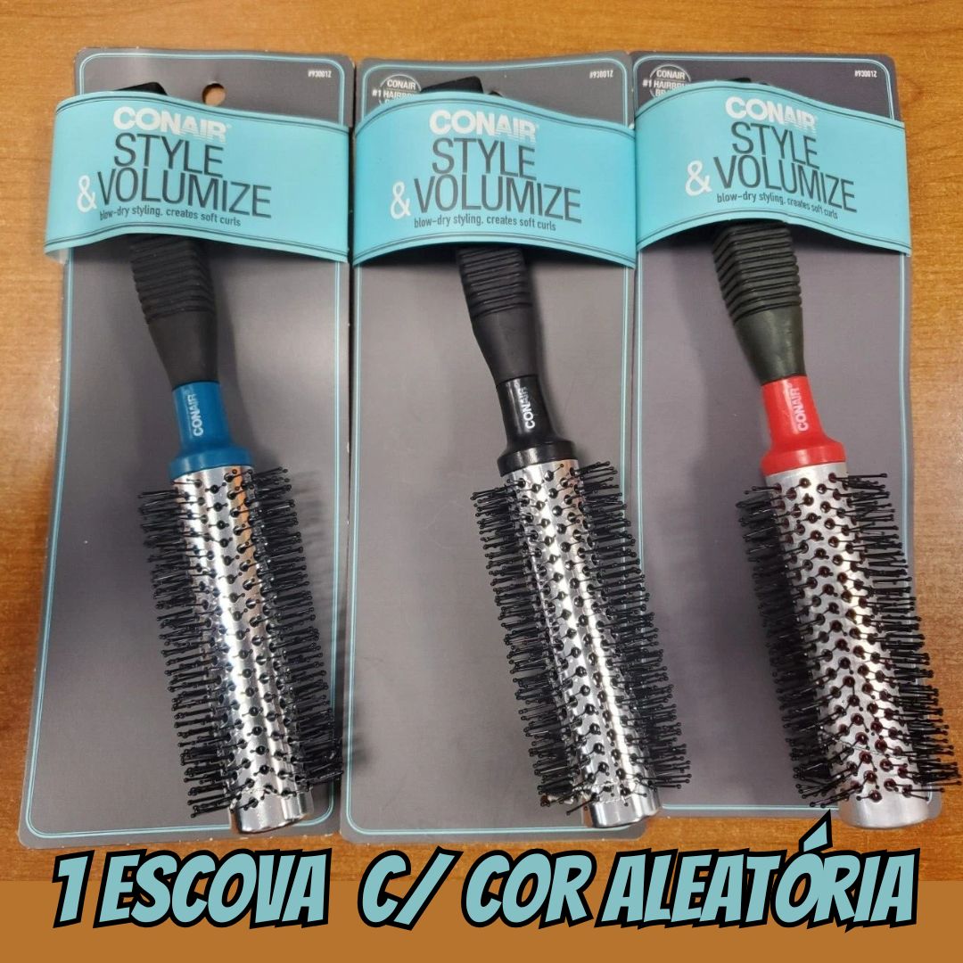Conair Escova de cabelo redonda de metal Style & Volumize – Escova de secagem – Escova de cabelo para cabelo curto – Cor aleatória – 1 unidade