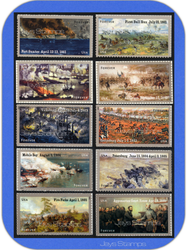 2011-2015 CIVIL WAR SESQUICENTENNIAL Full Set of 10 Individual Perforated Stamps