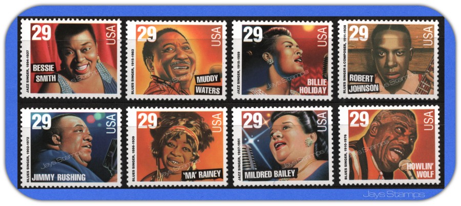 1994 JAZZ and BLUES SINGERS Complete Set of 8 MINT Individual Stamps #2854-2861