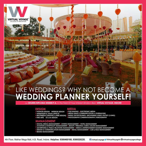 A course in event management can teach you the basics of planning an event; whether it be a grand wedding or a cozy party, an extravagant fashion show or a baby shower, a celebrity event or a house dinner. Every event, small or big requires communication, organization and management skills. 
A wedding planner is the need of the moment. With the world getting smaller, Indian weddings are getting bigger. A wedding planner in India makes up to Rs.6 lakh and even more at times depending on the popularity of the company and their previous experiences. 
Enquire about our event management courses today and get going!

Call Now: +91-9300930011, +91-9300460160
Visit: www.vvu.edu.in