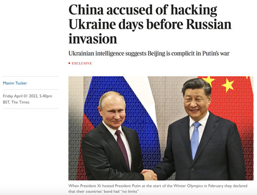 China accused of hacking Ukraine days before Russian invasion | News | The Times 2022 04 02 02 23 30.jpg