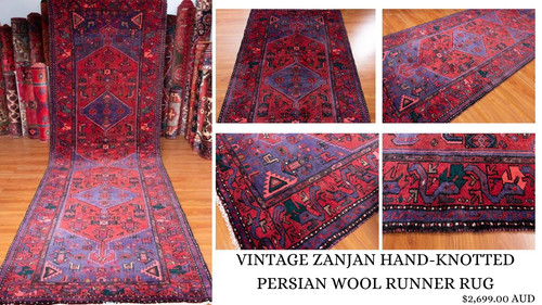 VINTAGE ZANJAN HAND KNOTTED PERSIAN WOOL RUNNER RUG.jpg