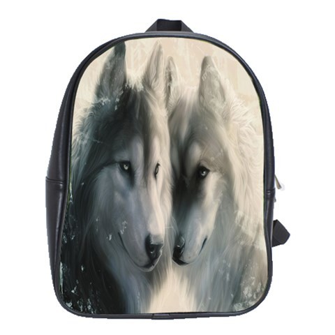 BAG00676 Backpack School Bag Wolf Moon Couple Wild Animal In Elegant Beauty Paint Design Animation.jpg