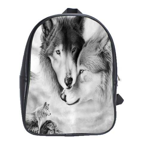 BAG00677 Backpack School Bag Wolf Moon Couple Wild Animal In Elegant Grey Paint Design Animation.jpg