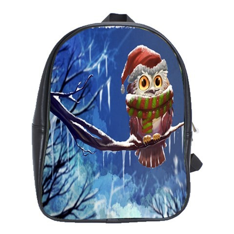 BAG02426 Backpack School Bag Owl Cute Funny Owl Birds In Snow Christmas Design Game Fantasy Anime.jpg