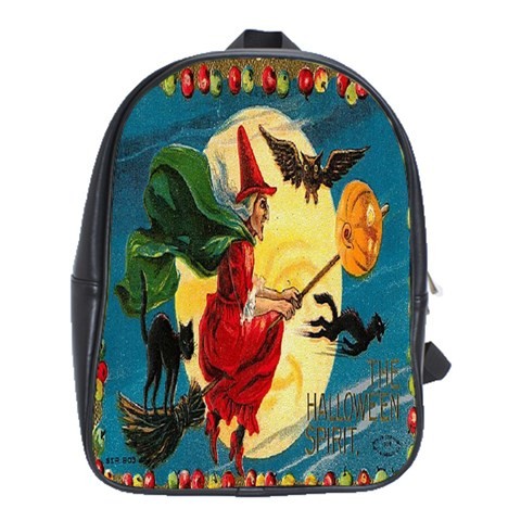 BAG02555 Backpack School Bag Witch Flying On Broom Halloween Cat Design Scary Horror Animation.jpg