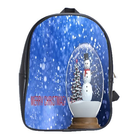 BAG02382 Backpack School Bag Merry Christmast Snow Doll Flake At Glass Ball In Blue Design Anime.jpg