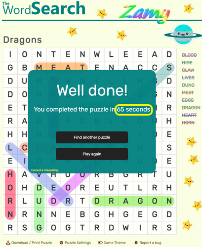 Green Dragon Challenge Easy Word Search Dragons