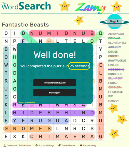 Green Dragon Challenge Medium Word Search Fantastic Beasts