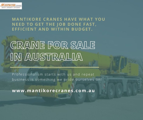 Looking for trusted Crane For Sale In Australia  Company? Mantikore Crane is the best company for crane hire. Mantikore cranes provide industry-leading warranty terms on our products. Our Crane is highly being used at construction sites to make the entire work stress-free and increase productivity. We are also providing mobile cranes, Self-erecting cranes, and self-erecting cranes. We provide the best cranes for sale or hire. Our Crane is highly being used at construction sites to make the entire work stress-free and increase productivity. Also, get effective solutions for any requirements of your projects for the best price & service, visit our website today! Contact us at 1300626845 or visit our website:  https://mantikorecranes.com.au/