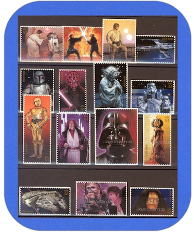 2007  STAR WARS Complete Set of 15 Stamps w/Bonus -MINT-GENUINE- Catalog #4143