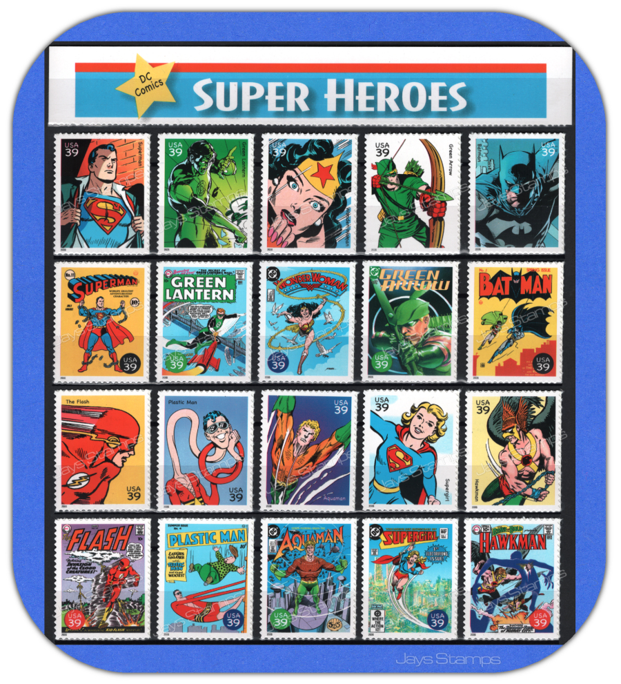 2006 DC Comics SUPER HEROES Complete Set of 20 Individual Stamps 4084