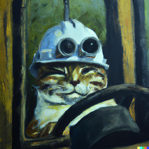 DALL·E 2022 07 27 18.48.26 an oil painting of a cat in a hard hat sitting in the cockpit of an excav.png