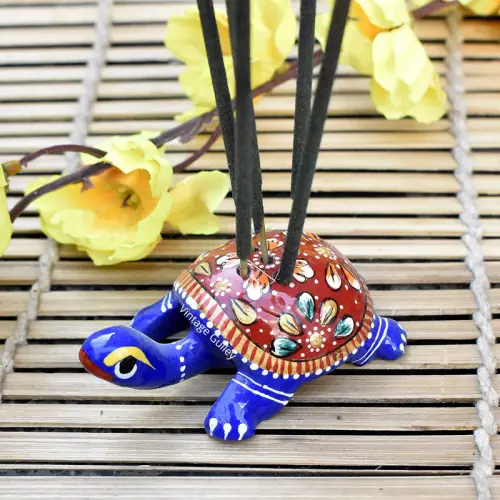 METAL MEENAKARI TORTOISE AGARBATTI STAND TORTOISE FOR POOJA Vintage Gulley.webp