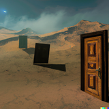 DALL·E 2022 07 28 17.08.06 a desert landscape with scattered doors , digital art