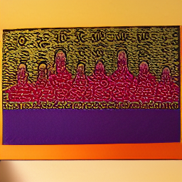 an oilpainting in orange purple yellow of heavenly deities beatific faces afterlife walkways serenit.png