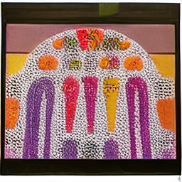 an oilpainting in orange purple yellow of heavenly deities beatific faces afterlife walkways serenit.png