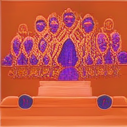 second an oilpainting in orange purple yellow of heavenly deities beatific faces afterlife walkways .png