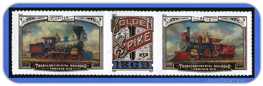 2019  TRANSCONTINENTAL RAILROAD  Horizontal Strip of 3  MINT-GENUINE  Stamps