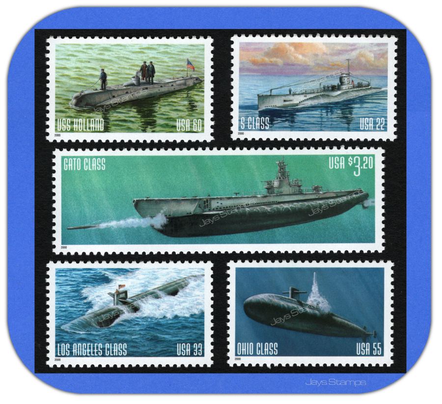 2000&nbsp; U.S. NAVY SUBMARINES&nbsp; Complete Set of 5 MINT Booklet Stamps&nbsp; # 3373-3377