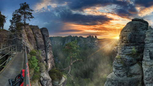 Morning hiking in Elbe Sandstone Mountains near the Bastei, Germany 1080p