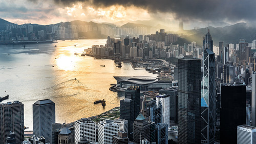 Morning in Hong Kong from Victoria peak, China 1080p