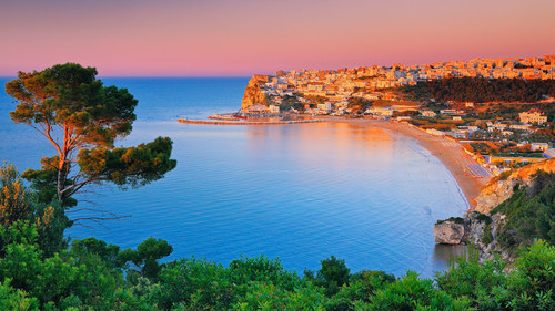 Peschici village and beach, Apulia, Puglia, Italy 1080p.jpg