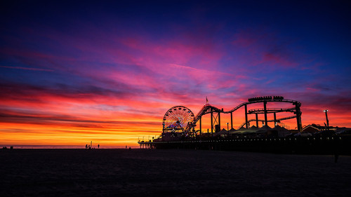 Place of fun, Santa Monica Pier at sunset, City Of Los Angeles, California, USA 1080p