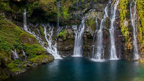 Rainforest waterfall Cascade de Grand Galet or Cascade Langevin, Réunion Island, France 1080p