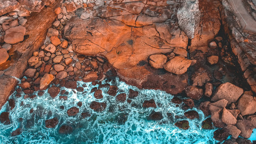 Aerial view of rocky coastline, Bondi Beach, New South Wales, Australia 1080p.jpg