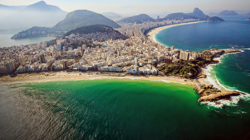 Aerial view of Copacabana Beach and Ipanema beach in Rio de Janeiro, Brazil 1080p