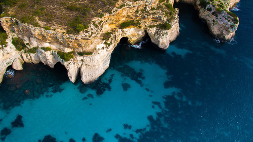 Aerial view of Cala Macarella beach on Menorca island, Balearic islands, Spain 1080p