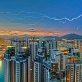 Lightning storm at dusk over Kowloon Bay, Hong Kong 1080p