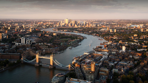 London view of Tower Bridge, River Thames and Canary Wharf, England, UK 1080p.jpg