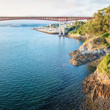 Coast of Ribadeo with highway bridge between Galicia and Asturia, Spain 1080p