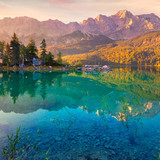 Summer sunrise on the Eibsee lake in German Alps, Germany 1080p