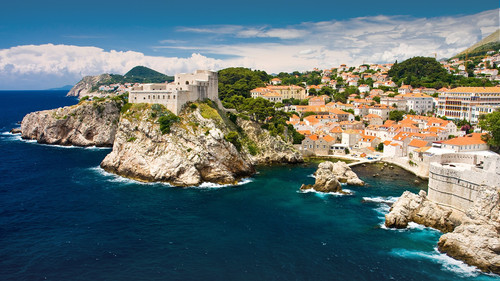 The old city with red roofs at Adriatic Sea, Dubrovnik, Dalmatia, Croatia 1080p.jpg