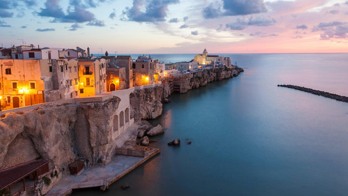 Town of Vieste with San Francesco church, Foggia, Apulia, Italy 1080p