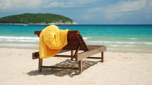 Towel on deck chair at beach in Yalong Bay, Sanya, Hainan, China 1080p