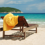 Towel on deck chair at beach in Yalong Bay, Sanya, Hainan, China 1080p