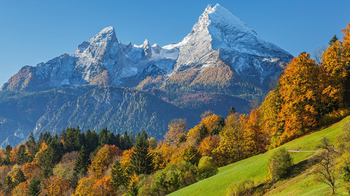 View from Maria Gern towards Watzmann Mountain, Berchtesgaden, Bavaria, Germany 1080p