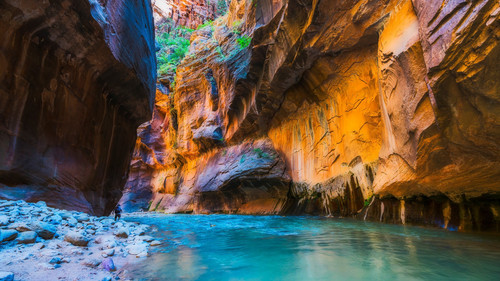 Zion narrow with Virgin River in Zion National Park, Utah, USA 1080p.jpg