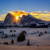 Winter Paradise sunrise at Alpe di Siusi, Seiser Alm, Dolomites, South Tyrol, Italy 1080p