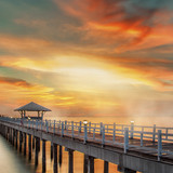 Wooden pier between sunset in Phuket, Thailand 1080p