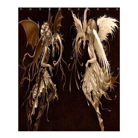 Shower0151 Bath Shower Curtain Angel And Demon Sexy Beautiful Warior Girl Black And White For Game.jpg