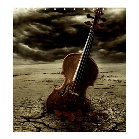 Shower0196 Bath Shower Curtain Cello Guitars Violin Musical Editions In Arid Land With Dark Cloud.jpg