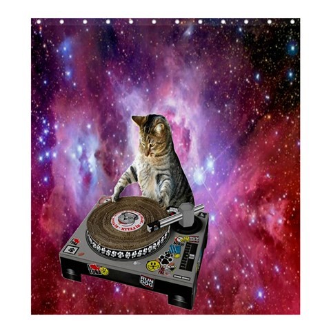 Shower0195 Bath Shower Curtain Cat In Space Cute Funny Nature DJ Music Animal Design Fantasy Game.jpg