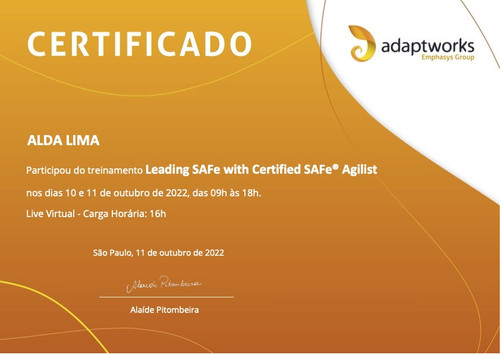 ALDA LIMA certificado Leading SAFe