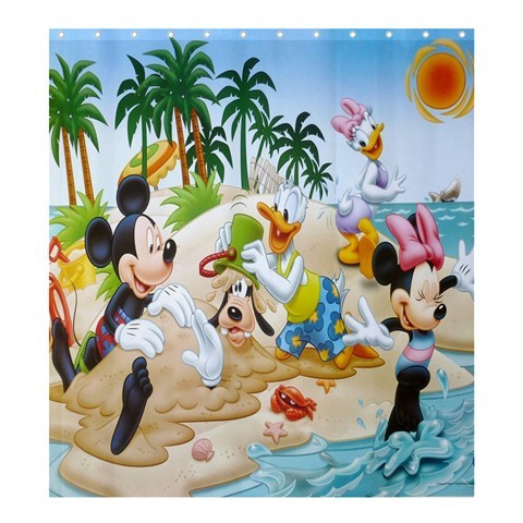 Shower0080 Bath Shower Curtain Mickey Minnie Mouse Donald Duck Party At The Beach Cute Cartoon Anime.jpg